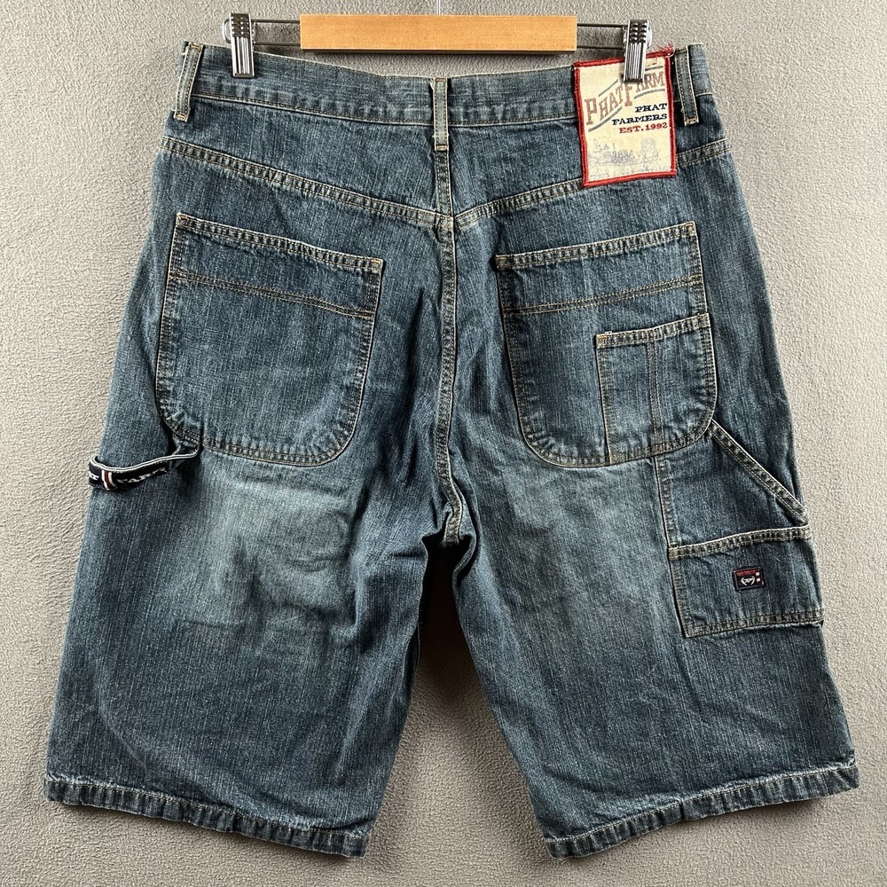 Vintage Phat Farm Shorts Mens 34 Blue Y2K Hip Hop Baggy Denim Carpenter Jorts